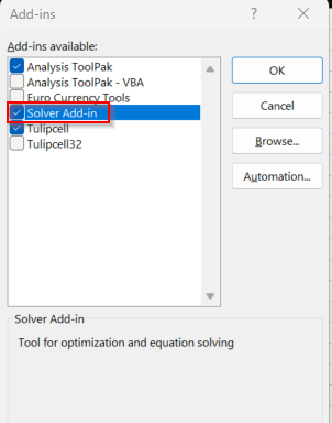 การติดตั้ง Solver ขั้นตอนที่ 4